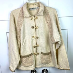 Vintage MEDIUM Button Front Sweater Jacket Lace Art To Wear Cottagecore Granny